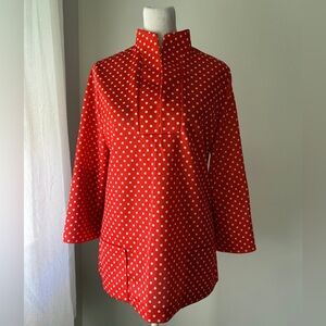 Vintage ‘70s Pykettes Reddish Orange Polka Dot Stand Collar 3/4 Sleeve Blouse